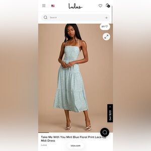 Lulu's Mint Blue Floral Lace-Up Midi Dress